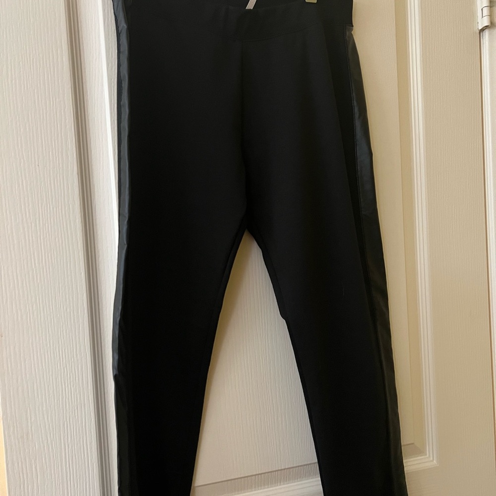 Black leggings with faux leather stripe on each side